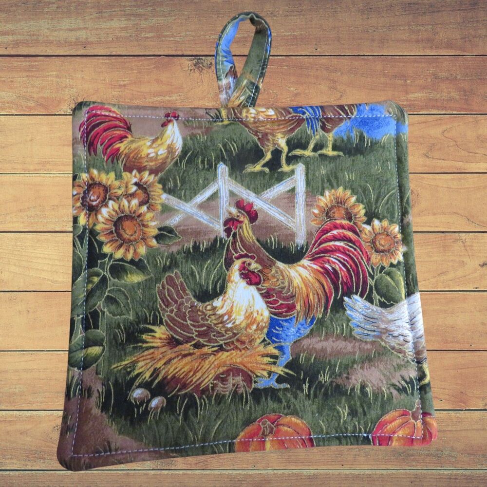 Handmade Potholder, Chickens, Sunflowers, Pumpkins